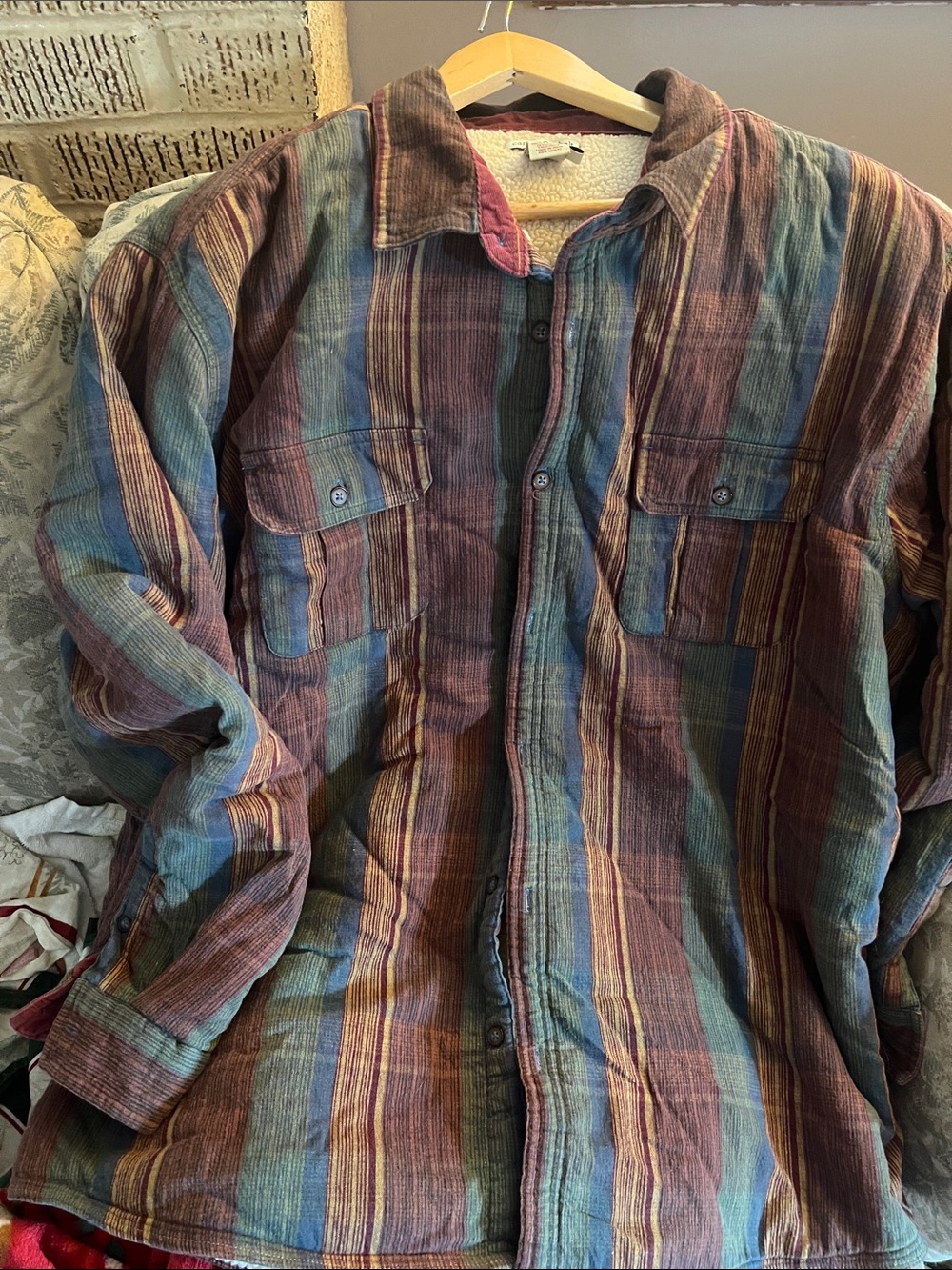 Men's Multicolor Striped Lightweight Shirt Jacket - Blue & Brown